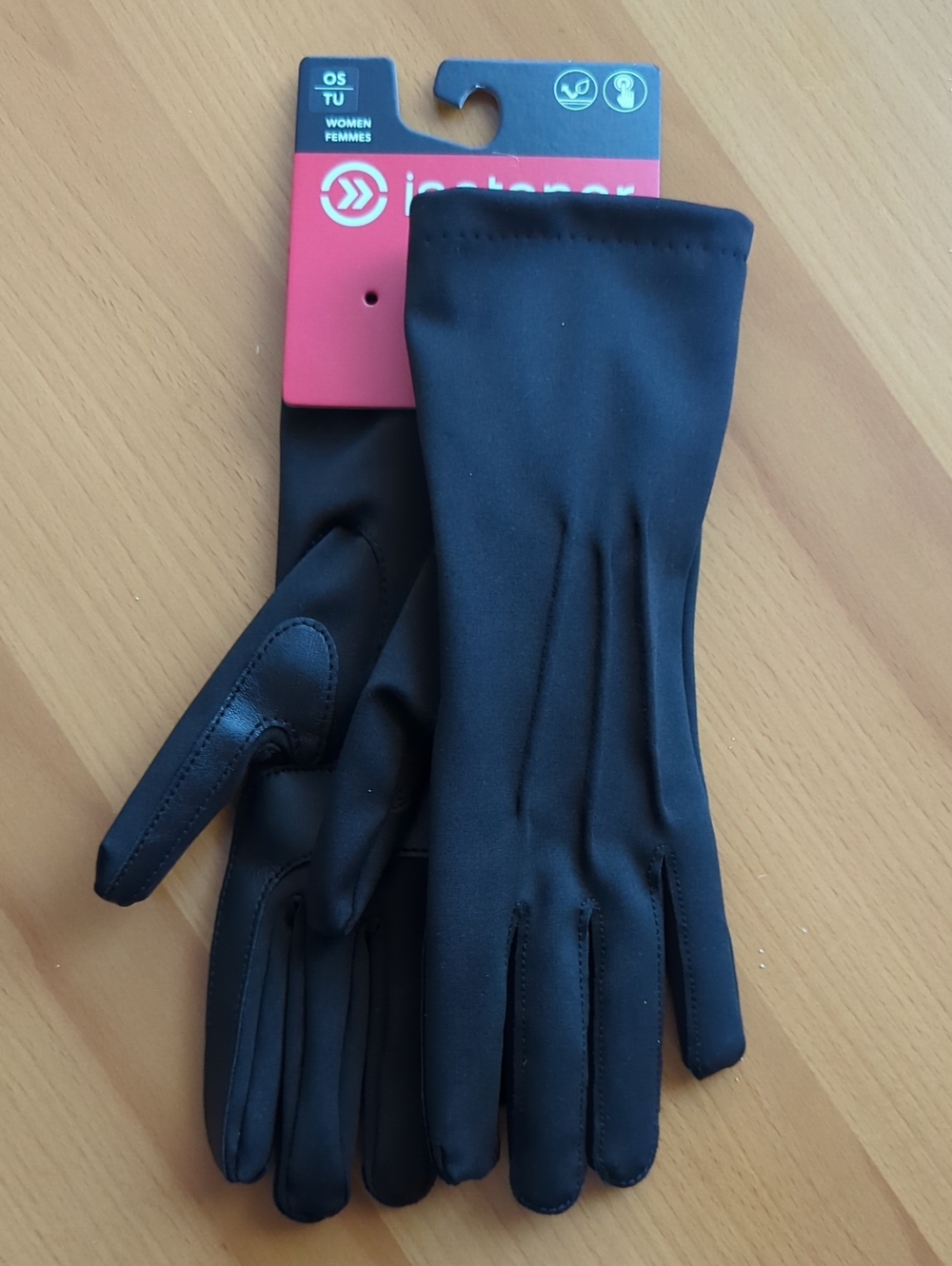 New isotoner Black Women's Stretch Gloves with Grip Palm